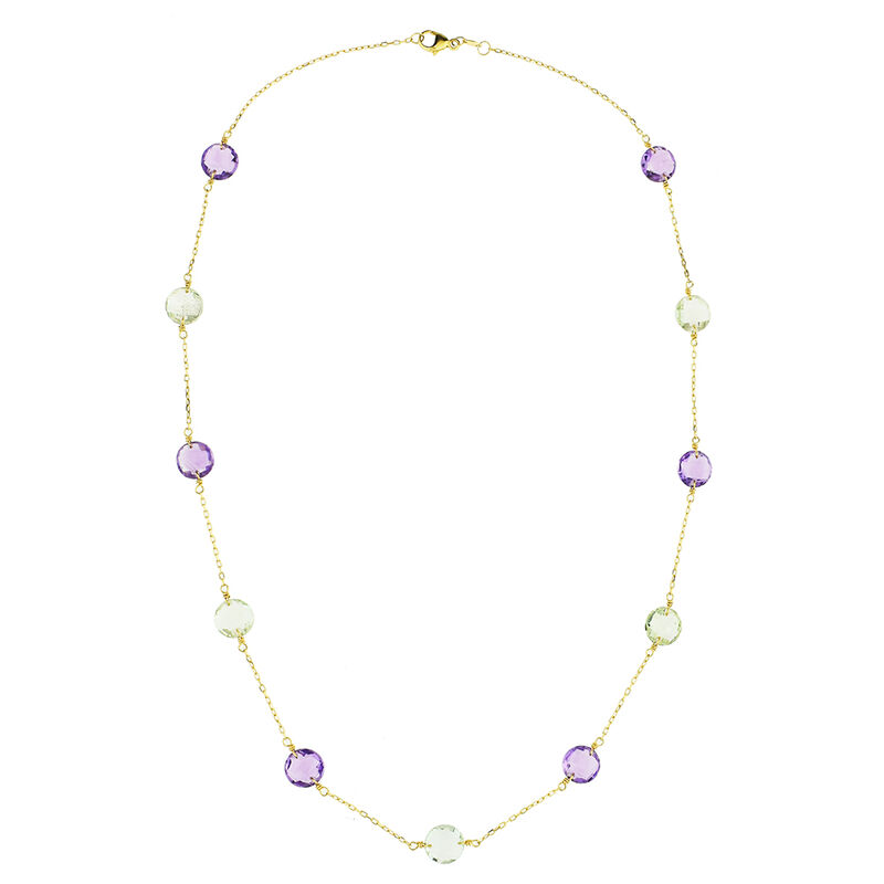 Green & Purple Amethyst Coin Station Fashion Necklace in 14k Yellow Gold image number null