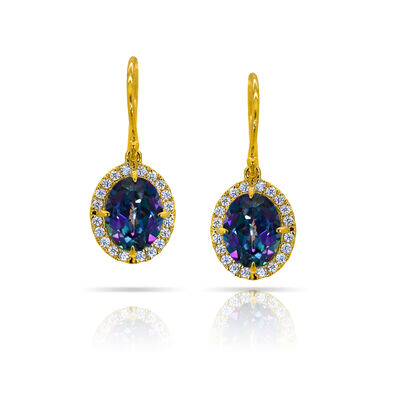 Blessed Oval Blue Topaz & Diamond Earrings in 10k Yellow Gold