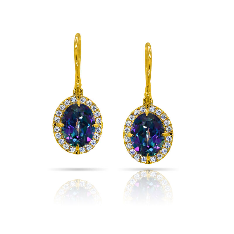 Blessed Oval Blue Topaz & Diamond Earrings in 10k Yellow Gold image number null