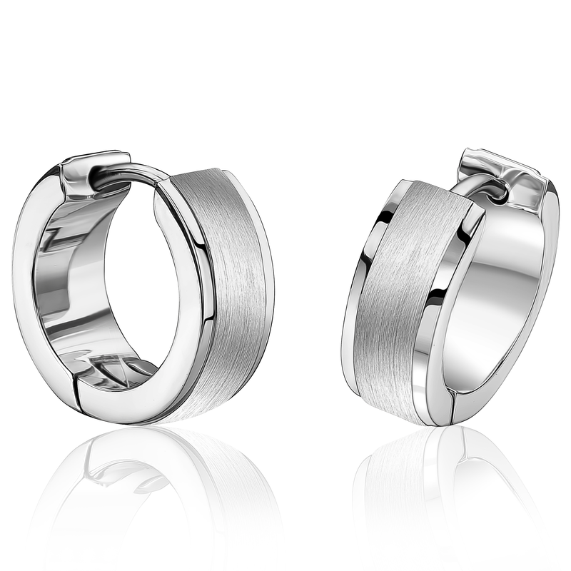 Italgem Steel Polished & Brushed Huggie Earrings in Stainless Steel image number null