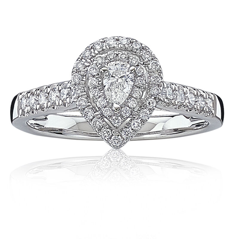 Paisley. Pear Diamond Double Halo Engagement Ring in White Gold image number null