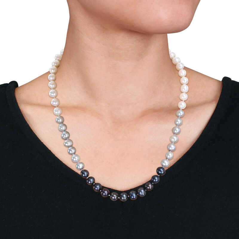 7.5-8mm Multi-Colored White Grey Black Cultured Freshwater Pearl Necklace 17.5" image number null