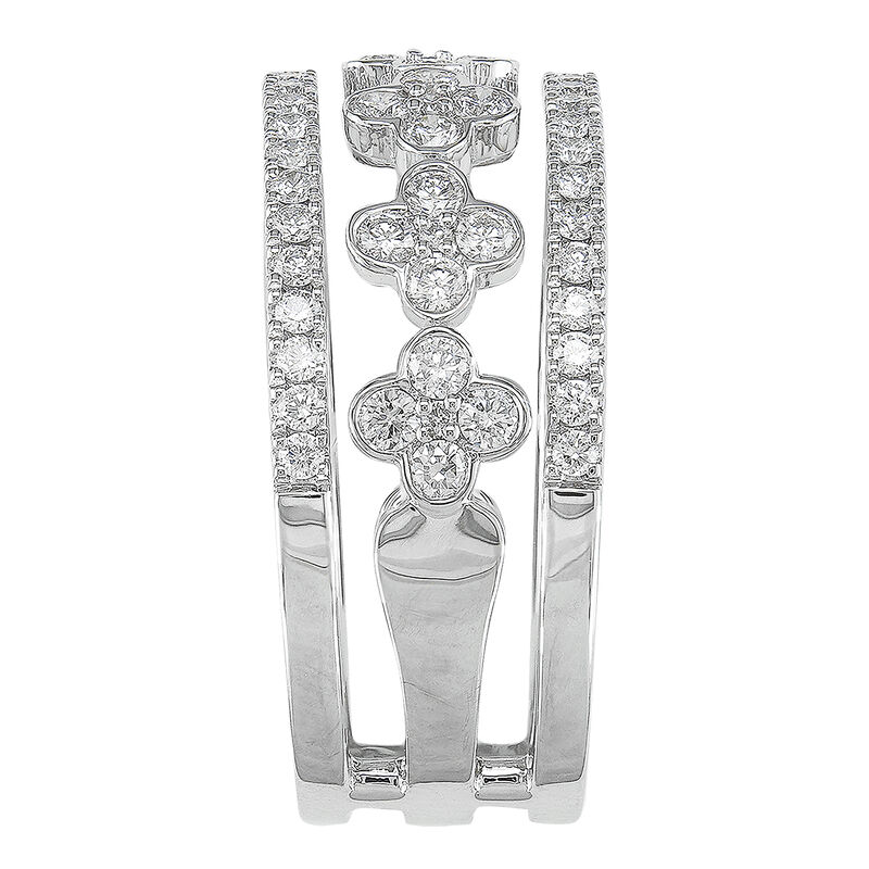 Round Natural Diamond 3/4ctw. Open Clover Multi Row Ring in 14k White Gold image number null