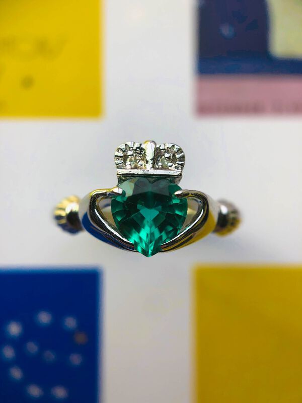 Claddagh Emerald Heart Ring in Sterling Silver image number null