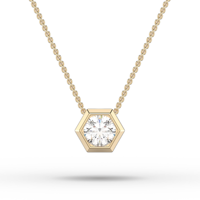Brilliant-Cut 3/4ctw. Lab Grown Diamond Hexagon Bezel Pendant in 14k Yellow Gold