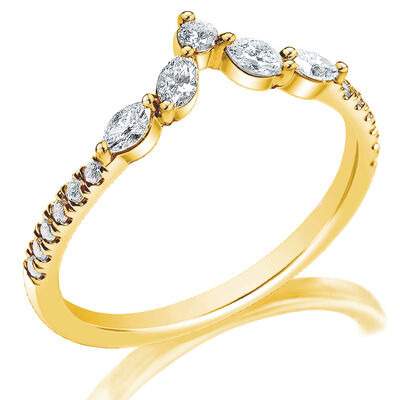 Marquise & Brilliant Cut 1/3ctw. Diamond V Contour Band in 14k Yellow Gold