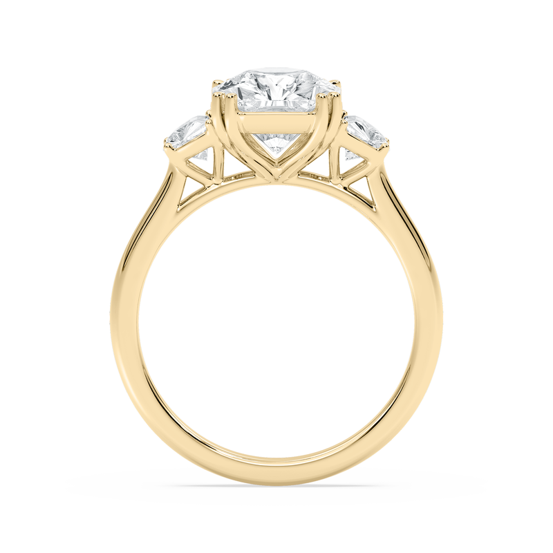 Elongated Octagon Lab Grown Diamond 3 1/2ctw. Three Stone Engagement Ring with Half Moon Diamonds in 14k Yellow Gold image number null