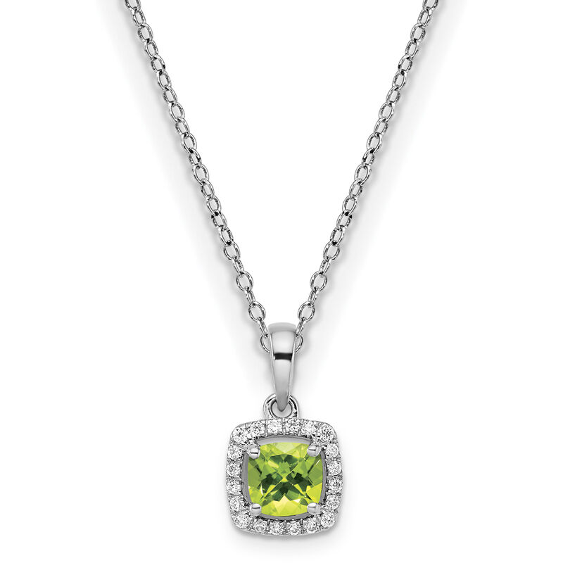 Cushion-Cut Peridot & Diamond Halo Pendant in Sterling Silver image number null