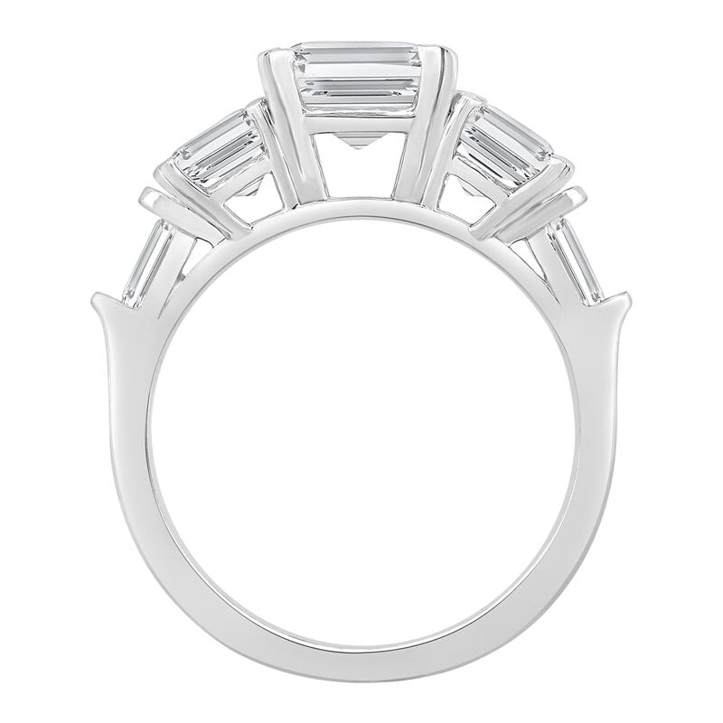 Emerald Lab Grown Diamond 5ctw. Three Stone Engagement Ring in 14k White Gold image number null