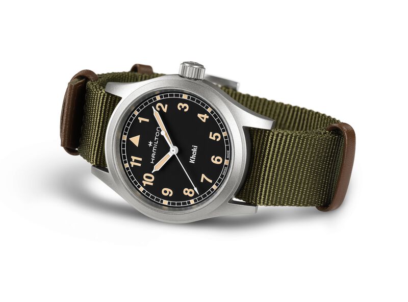 Hamilton Khaki Field Quartz Black Dial Green NATO Strap Watch 38mm Watch H69401930 image number null