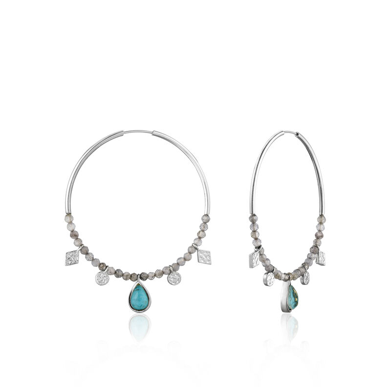 Turquoise Labradorite Hoop Earrings in Sterling Silver image number null