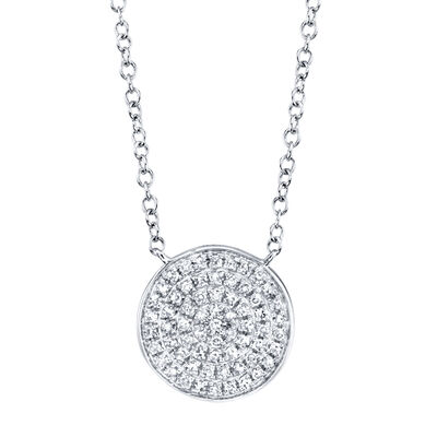 Shy Creation 0.15 ctw Pave Diamond Circle Pendant Necklace in 14k White Gold