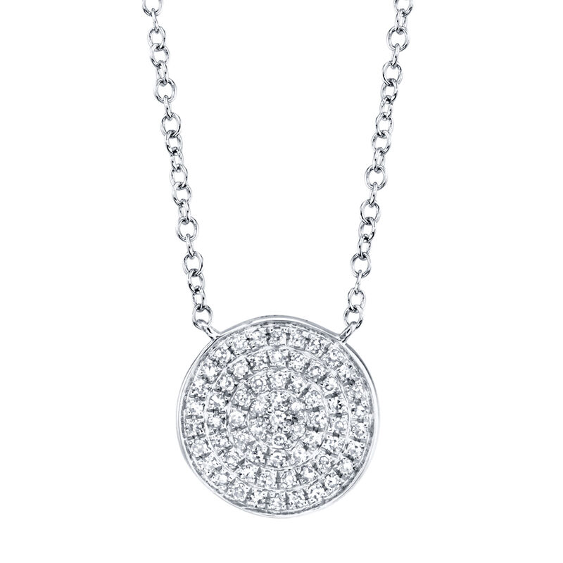 Shy Creation 0.15 ctw Pave Diamond Circle Pendant Necklace in 14k White Gold SC55002398 image number null