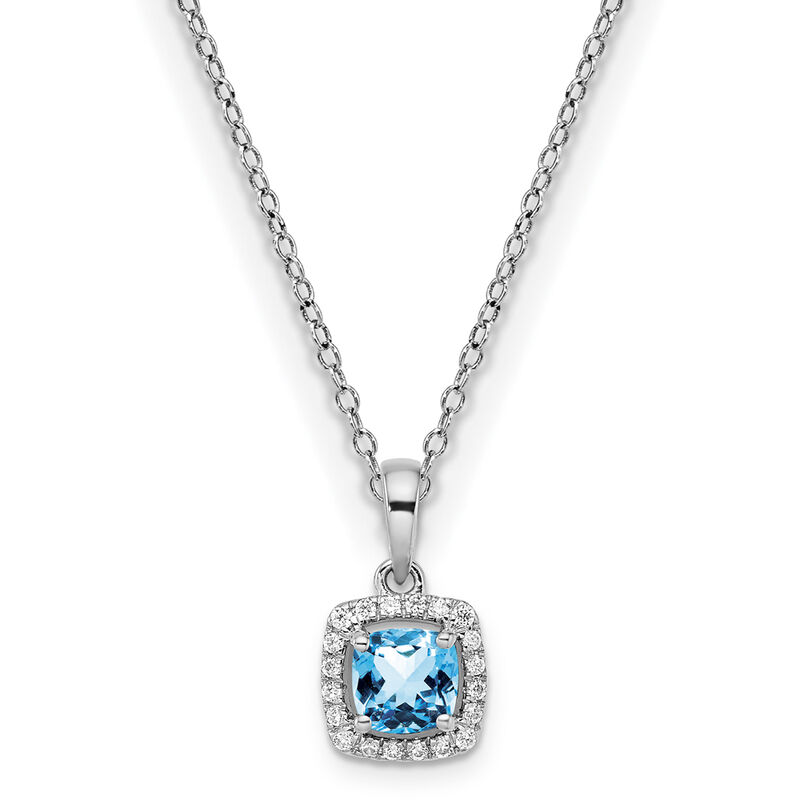 Cushion-Cut Blue Topaz & Diamond Halo Pendant in Sterling Silver image number null
