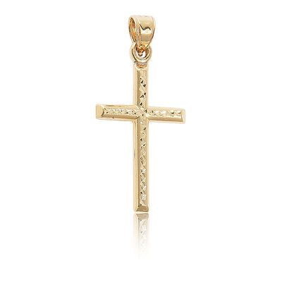 Diamond-Cut Design Cross in 14k Yellow Gold