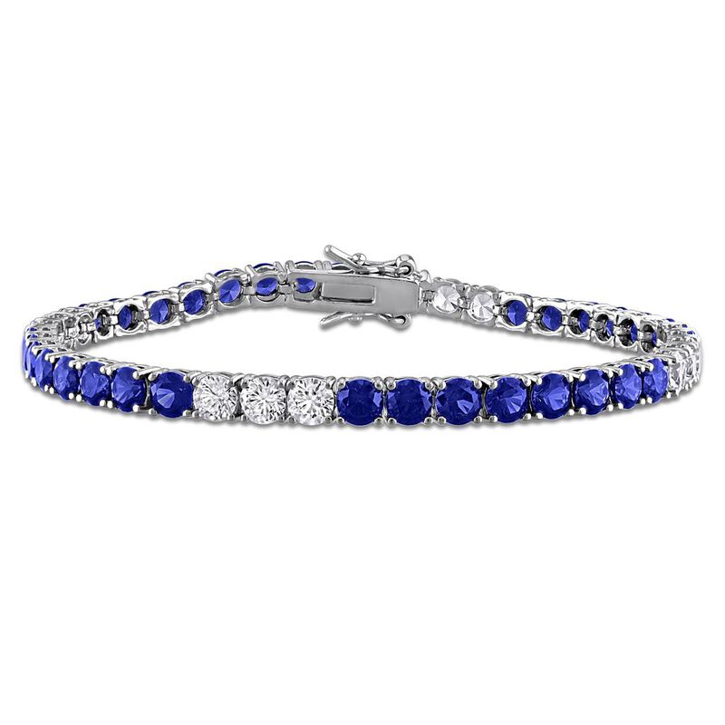Created Blue Sapphire & Created White Sapphire 13 1/2ctw. Tennis Bracelet in Sterling Silver image number null