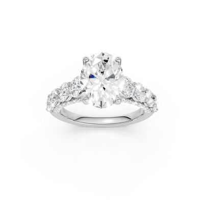 Oval Lab Grown Diamond 4 3/4ctw. Graduated Cathedral Engagement Ring with Round Diamonds in 14k White Gold