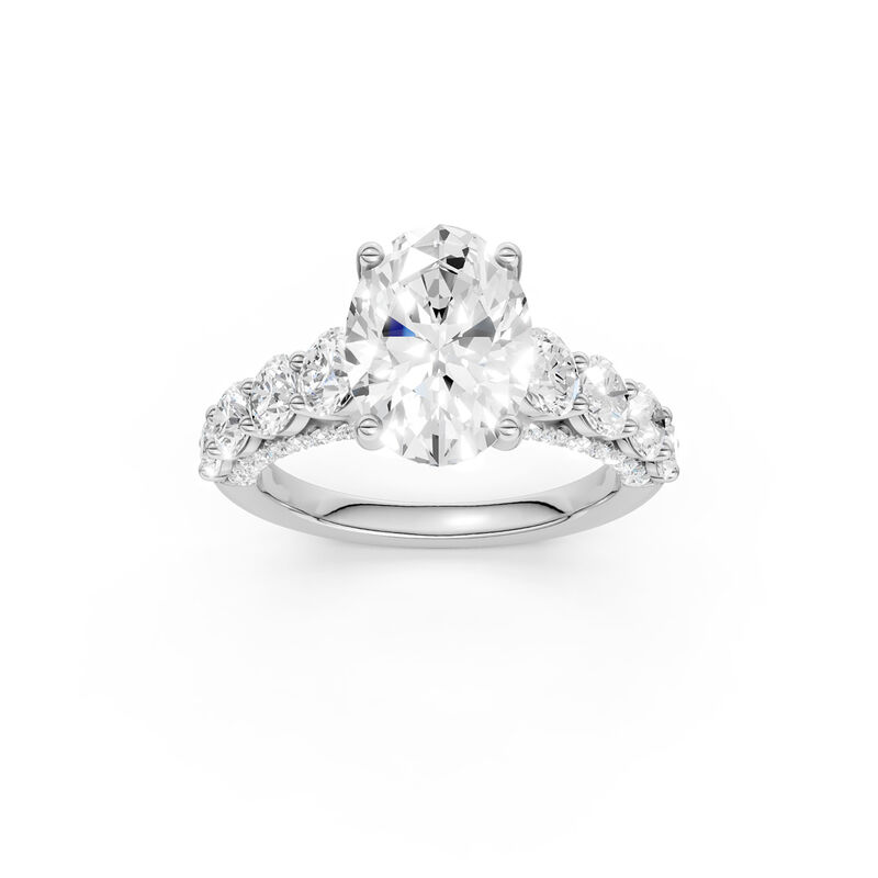 Oval Lab Grown Diamond 4 3/4ctw. Graduated Cathedral Engagement Ring with Round Diamonds in 14k White Gold image number null