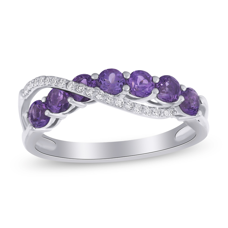 Brilliant-Cut Amethyst Swirl Band in 10k White Gold image number null