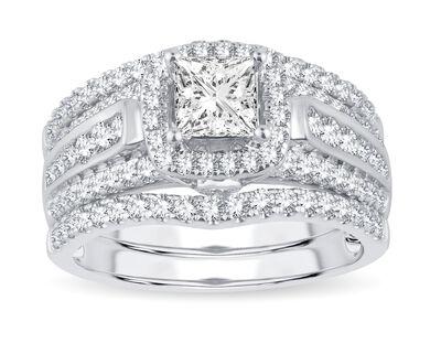 Lab Grown 2ctw. Princess-Cut Diamond Ring & Matching Bands 3-Piece Set in 10k White Gold