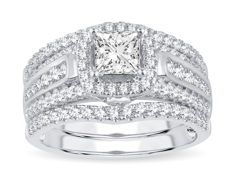 Lab Grown 2ctw. Princess-Cut Diamond Ring & Matching Bands 3-Piece Set in 10k White Gold image number null