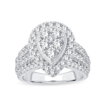 Easton. Lab Grown 2ctw. Diamond Pear Halo Composite Engagement Ring in 10k White Gold