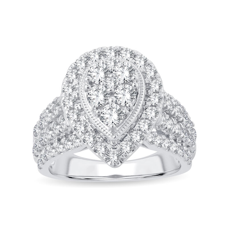 Easton. Lab Grown 2ctw. Diamond Pear Halo Composite Engagement Ring in 10k White Gold image number null
