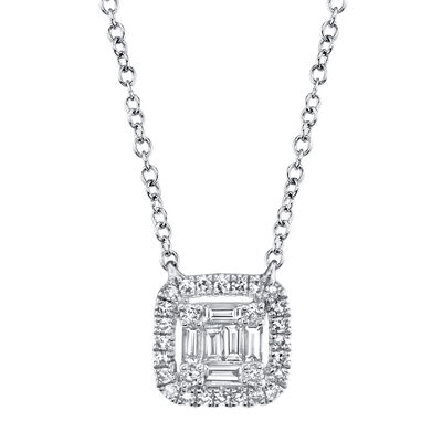 Shy Creation 0.22 ctw Baguette Diamond Pendant Necklace 14k White Gold