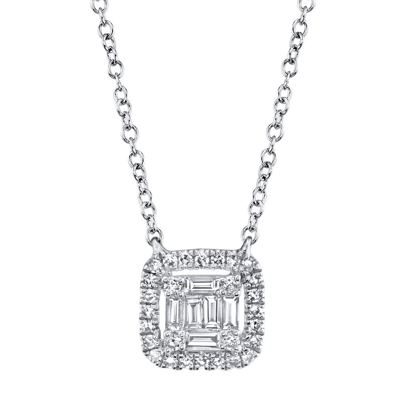 Shy Creation 0.22 ctw Baguette Diamond Pendant Necklace 14k White Gold SC55010020 image number null