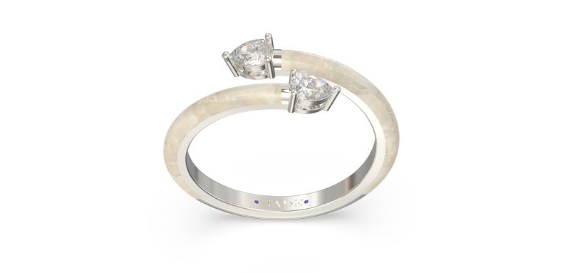 Pear-Shaped Lab Grown Diamond White Ceramic Wrap Around Ring in Sterling Silver image number null