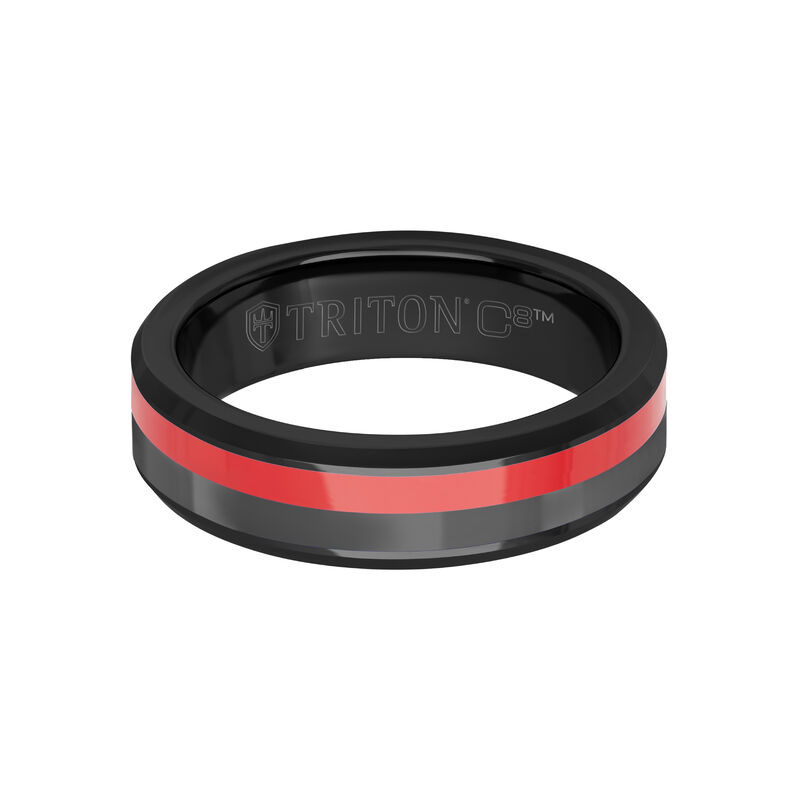Triton 6mm Black Tungsten Band with Red Ceramic and Gray Tungsten Inlay image number null
