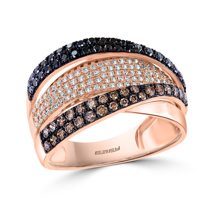 EFFY Brilliant-Cut .85ctw. White Black Espresso Diamond Crossover Fashion Ring in 14k Rose Gold image number null