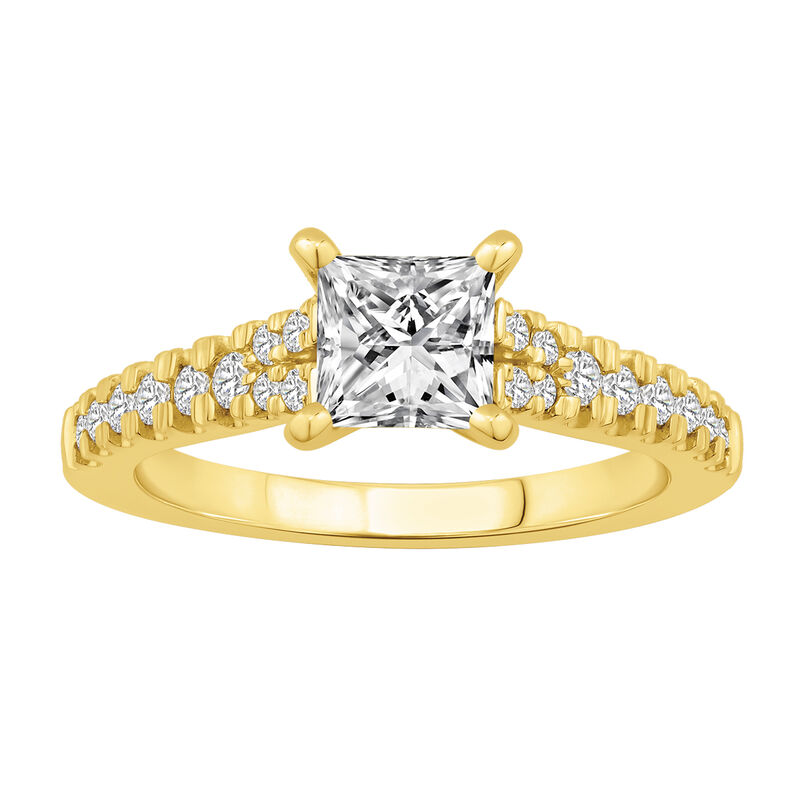 Princess-Cut Lab Grown 1 1/4ctw. Diamond Split Shank Cathedral Engagement Ring in 14k Yellow Gold image number null
