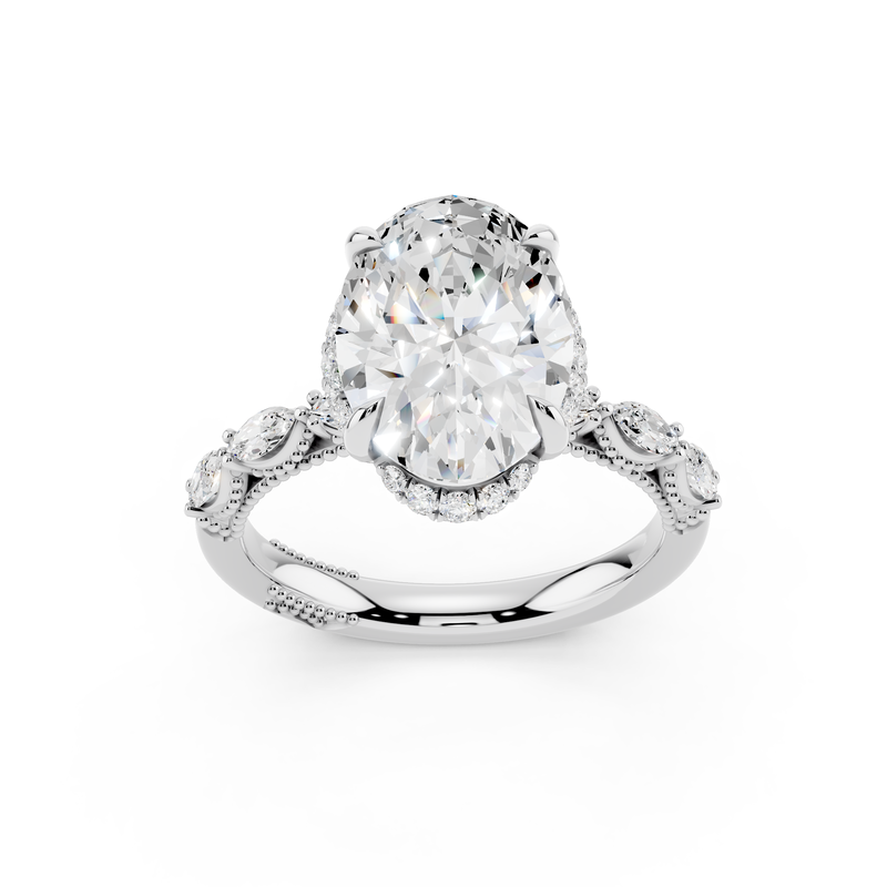 Oval Lab Grown Diamond 3 1/2ctw. Hidden Halo Engagement Ring in 14k White Gold image number null
