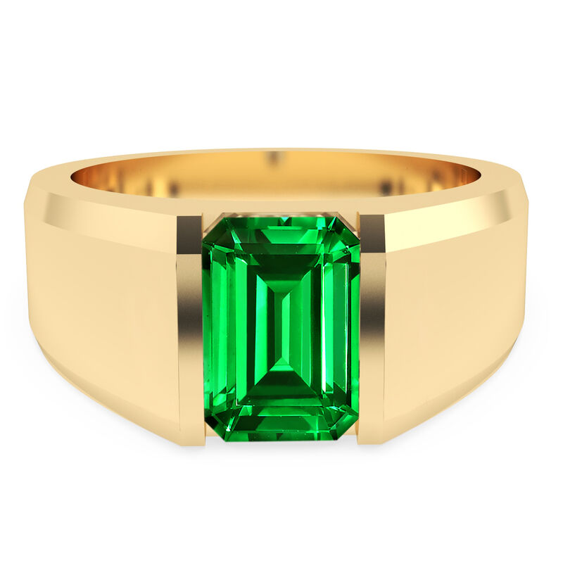 Men's Emerald-Cut Created Emerald Brushed Ring in 14k White Gold image number null
