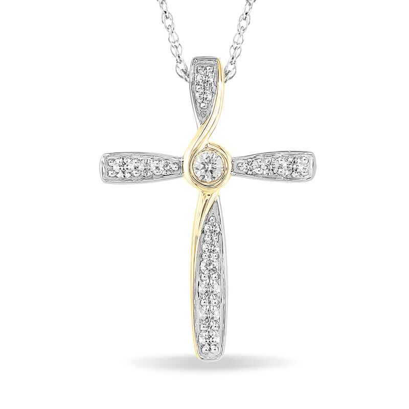 Diamond Classic Cross in 10k White & Yellow Gold image number null