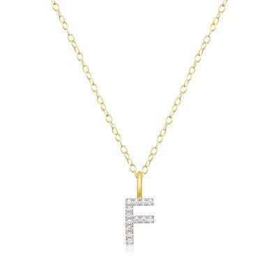 Lab Grown Diamond Letter F Initial Pendant Necklace in 14k Yellow Gold Plated Sterling Silver