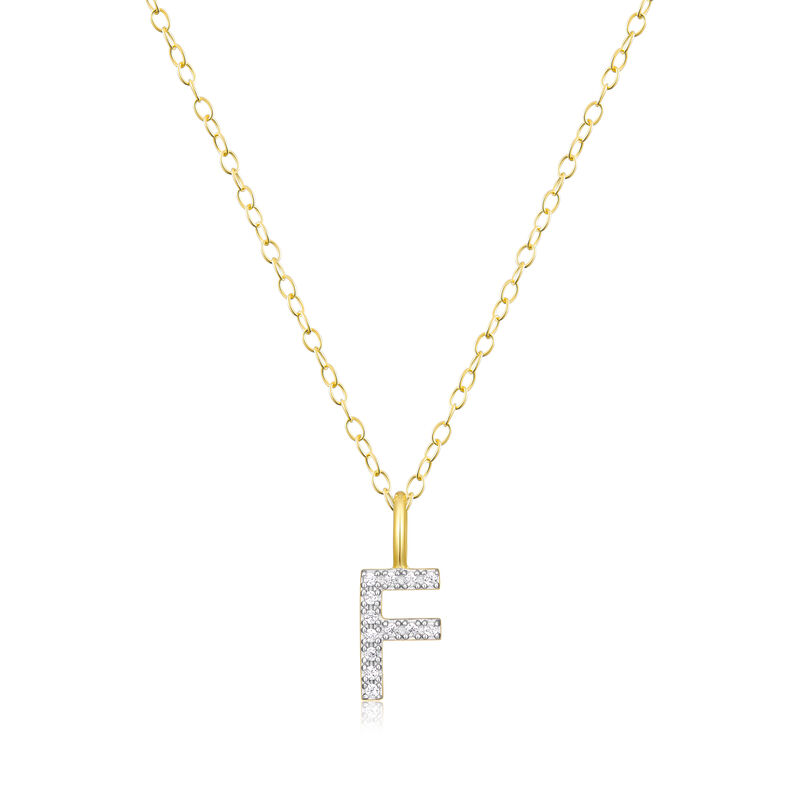 Lab Grown Diamond Letter F Initial Pendant Necklace in 14k Yellow Gold Plated Sterling Silver image number null