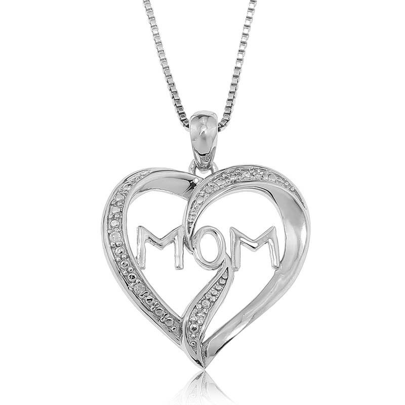 Diamond Heart 'Mom'  Pendant in Sterling Silver image number null