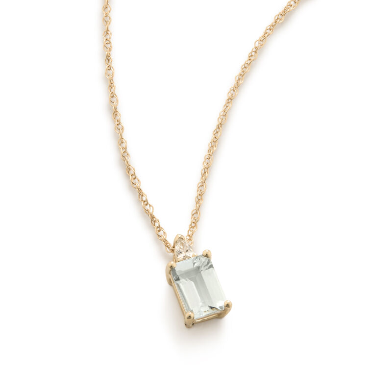 Emerald-Cut Aquamarine & Pear-Shaped Lab Grown Diamond Pendant in 10k Yellow Gold image number null