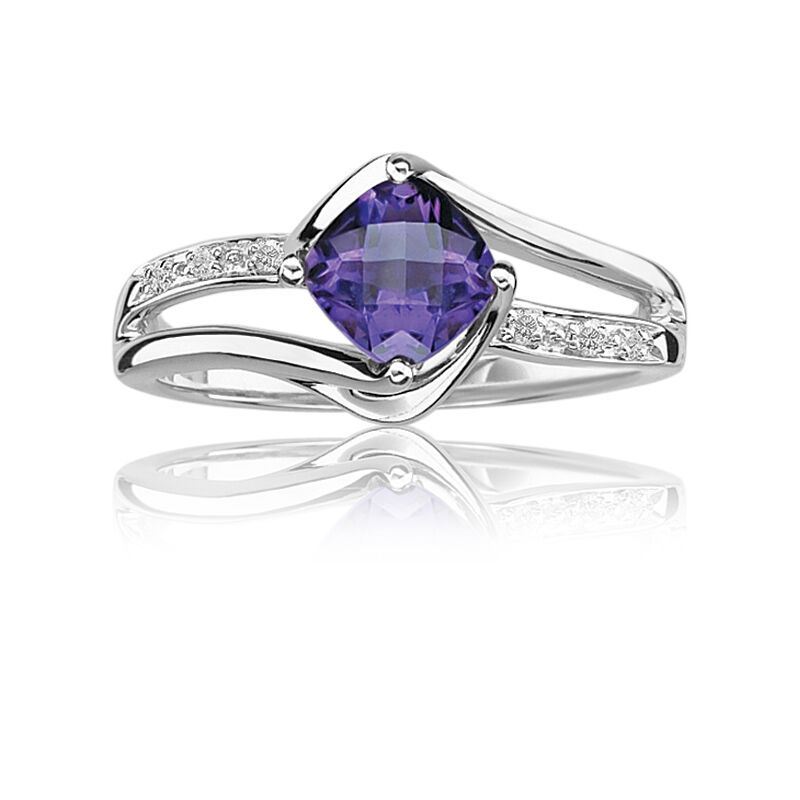 Amethyst & Diamond Birthstone Ring in Sterling Silver image number null