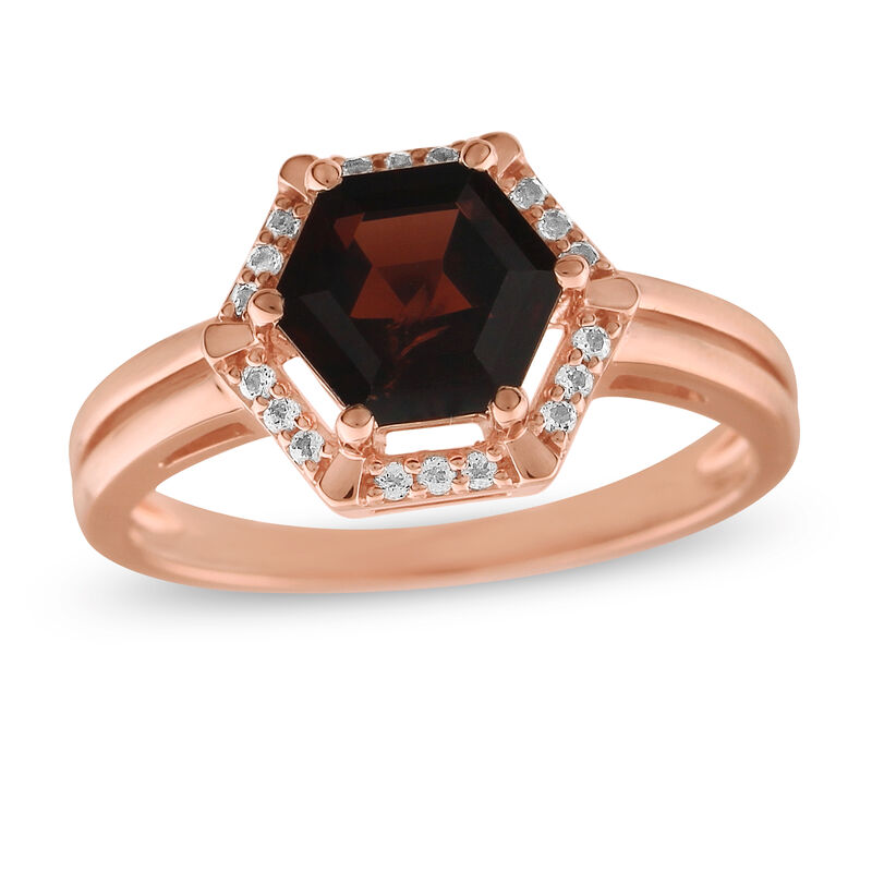 Hexagon Garnet & White Topaz Ring in 10k Rose Gold image number null