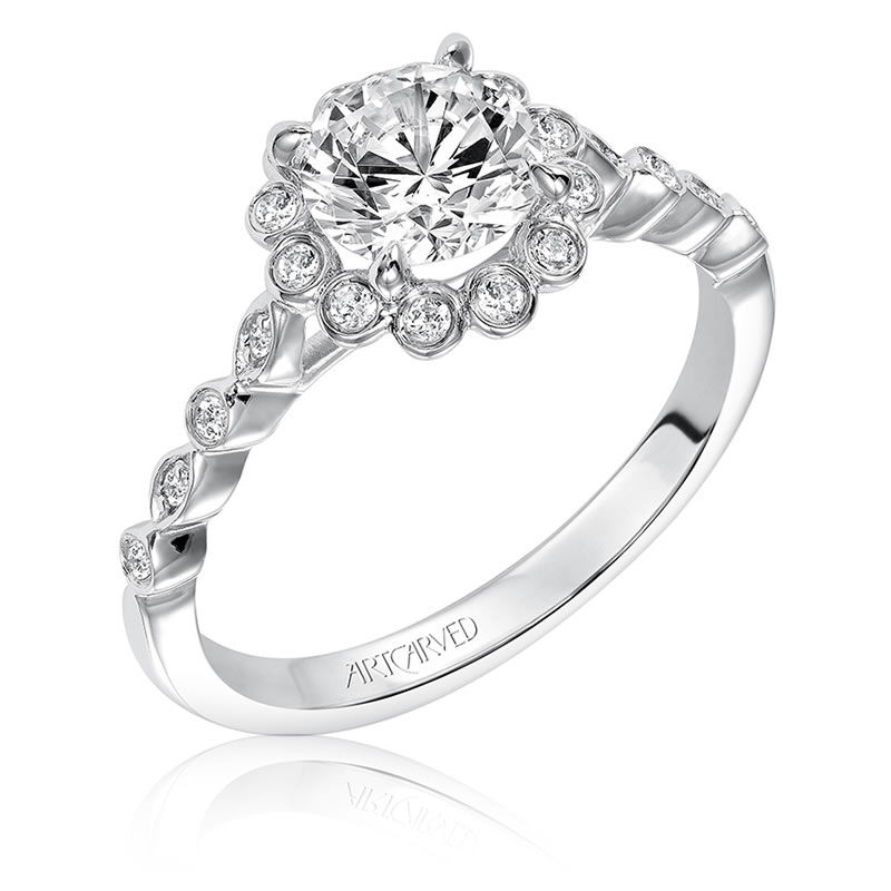 Pia. ArtCarved Vintage Inspired Diamond Semi-Mount 14k White Gold image number null