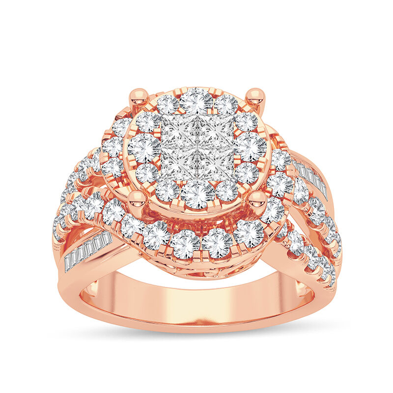 Lucille. Diamond 2ct. Quad Double Halo Pavé Engagement Ring 14k Rose Gold image number null