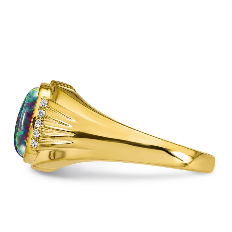 Men's Cushion-Cut Created Black Opal & Diamond Ring in 10k Yellow Gold image number null