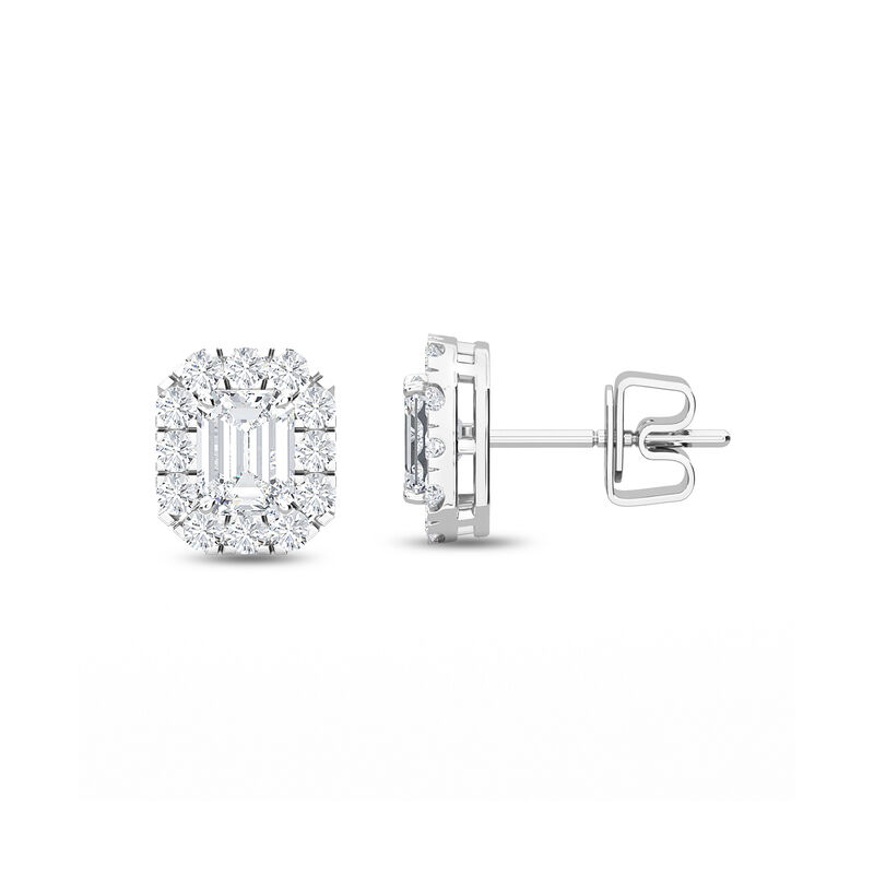 Emerald & Brilliant-Cut 1/2ctw. Lab Grown Diamond Halo Stud Earrings in 14k White Gold image number null