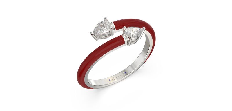 Pear-Shaped Lab Grown Diamond Red Ceramic Wrap Around Ring in Sterling Silver image number null