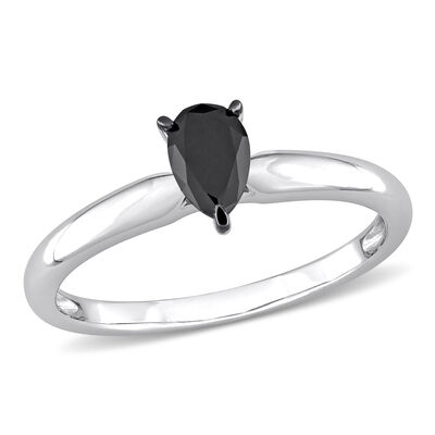  Pear-Shaped 1/2ctw. Black Diamond Solitaire Engagement Ring in 14k White Gold