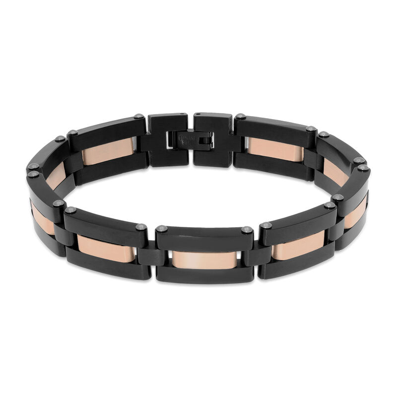 Men's Link Bracelet in Black & Rose Plated Stainless Steel image number null