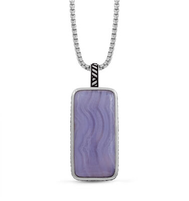 Blue Lace Agate Stone Tag in Sterling Silver & Black Rhodium